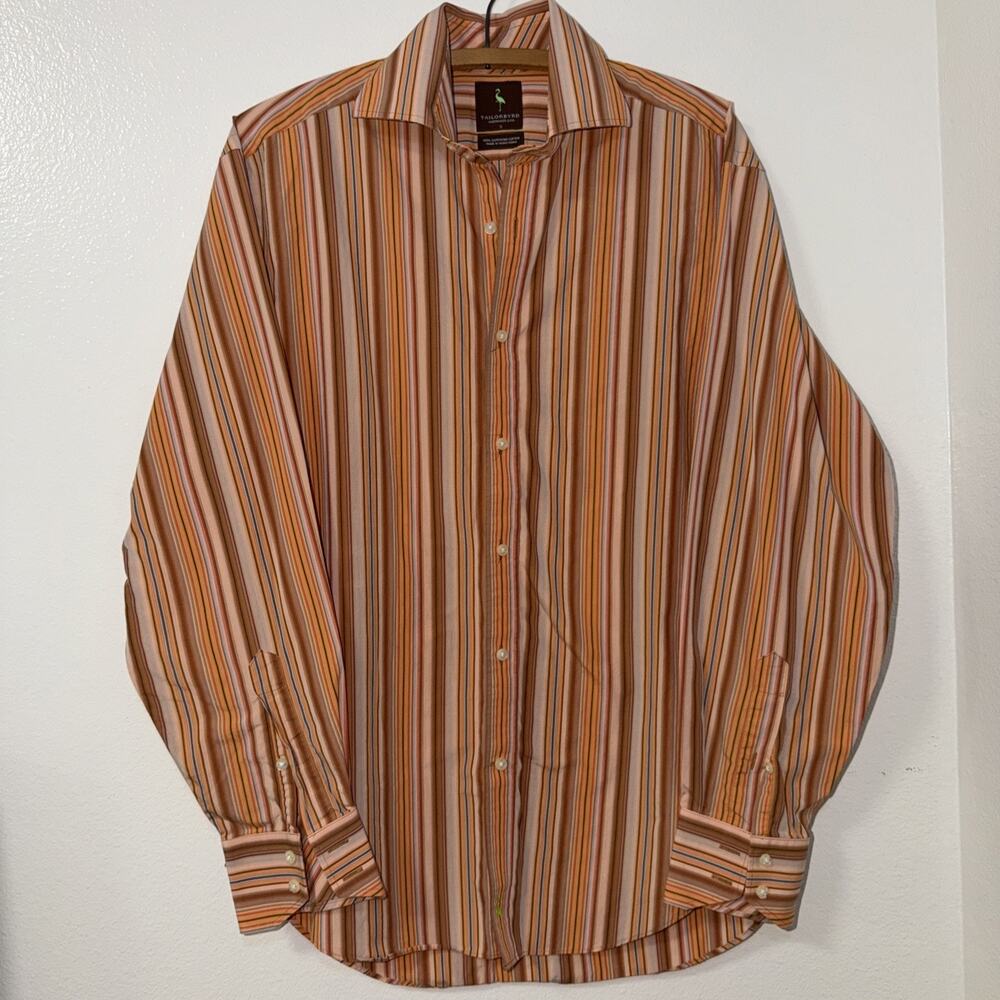 Tailorbyrd button down Long Sleeve Dress Shirt Men’s Small Striped 100% Cotton